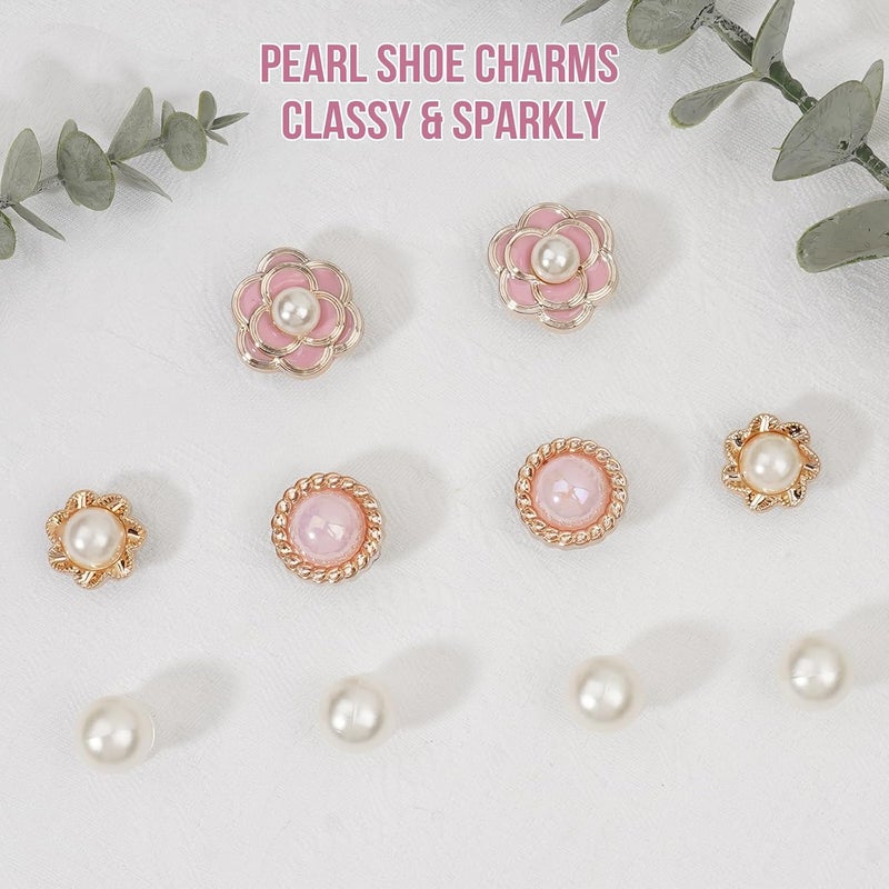 Lugailly Bling Shoe Charms for Girls and Women, Girly Gold Shoe Charms for Clog Sandals, 24 PCS Glitter Pearl Flower Shoes Decoration Bulk, Shoes Chains Pins Charm Accessories - Image 5